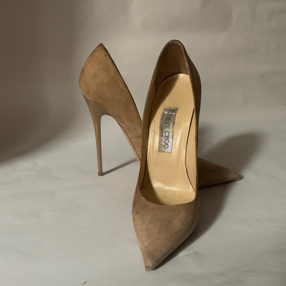 Jimmy Choo tan suede heels